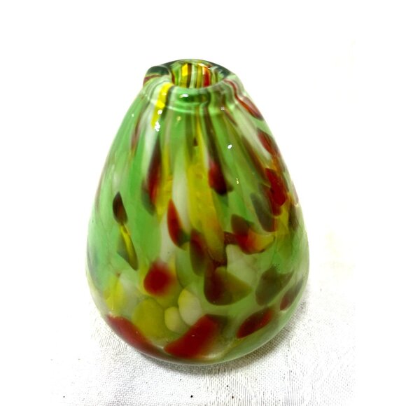 Art Glass Confetti Weed Pot Swirled HANDBLOWN Green Orange White Yellow Reds - Picture 4 of 7